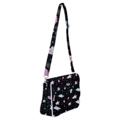 Funny Astronauts, Rockets And Rainbow Space Shoulder Bag With Back Zipper by SychEva