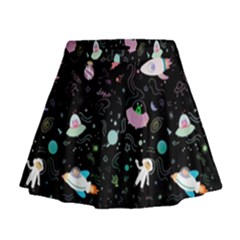 Funny Astronauts, Rockets And Rainbow Space Mini Flare Skirt by SychEva