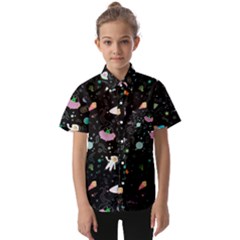 Funny Astronauts, Rockets And Rainbow Space Kids  Short Sleeve Shirt by SychEva