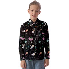 Funny Astronauts, Rockets And Rainbow Space Kids  Long Sleeve Shirt by SychEva