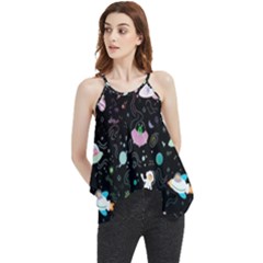 Funny Astronauts, Rockets And Rainbow Space Flowy Camisole Tank Top by SychEva