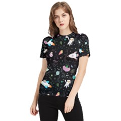 Funny Astronauts, Rockets And Rainbow Space Women s Short Sleeve Rash Guard by SychEva