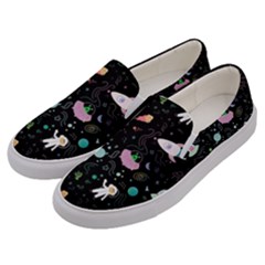 Funny Astronauts, Rockets And Rainbow Space Men s Canvas Slip Ons