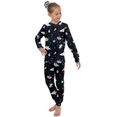 Funny Astronauts, Rockets And Rainbow Space Kids  Long Sleeve Set  by SychEva