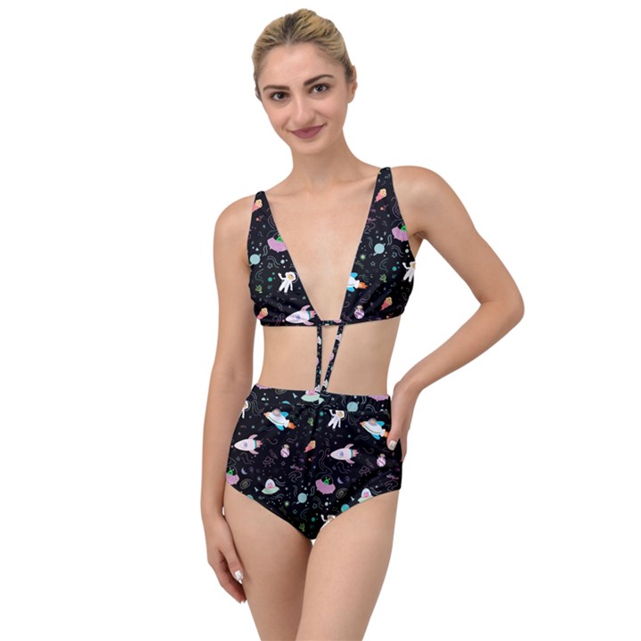 Funny Astronauts, Rockets And Rainbow Space Tied Up Two Piece Swimsuit
