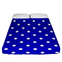 1950 Blue White Dots Fitted Sheet (queen Size) by SomethingForEveryone