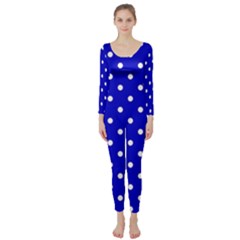 1950 Blue White Dots Long Sleeve Catsuit by SomethingForEveryone