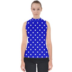 1950 Blue White Dots Mock Neck Shell Top by SomethingForEveryone