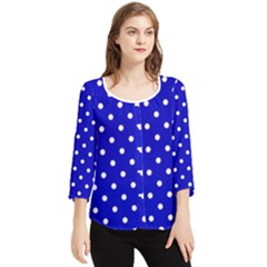 1950 Blue White Dots Chiffon Quarter Sleeve Blouse by SomethingForEveryone