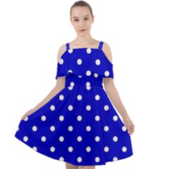 1950 Blue White Dots Cut Out Shoulders Chiffon Dress by SomethingForEveryone