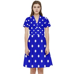 1950 Blue White Dots Short Sleeve Waist Detail Dress by SomethingForEveryone