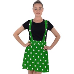 1950 Green White Dots Velvet Suspender Skater Skirt