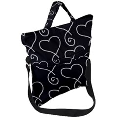 White Outlined Hearts Fold Over Handle Tote Bag by SomethingForEveryone