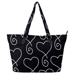 White Outlined Hearts Full Print Shoulder Bag