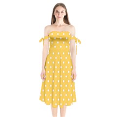 1950 Happy Summer Yellow White Dots Shoulder Tie Bardot Midi Dress by SomethingForEveryone