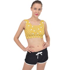 1950 Happy Summer Yellow White Dots V-back Sports Bra by SomethingForEveryone