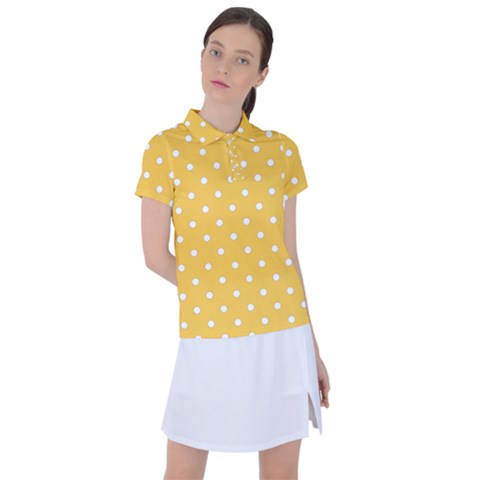 1950 Happy Summer Yellow White Dots Women s Polo Tee by SomethingForEveryone