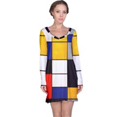 Composition A By Piet Mondrian Long Sleeve Nightdress by maximumstreetcouture