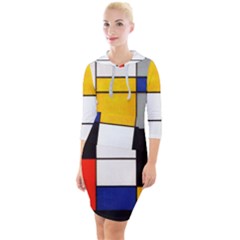 Composition A By Piet Mondrian Quarter Sleeve Hood Bodycon Dress by maximumstreetcouture