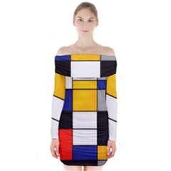 Composition A By Piet Mondrian Long Sleeve Off Shoulder Dress by maximumstreetcouture