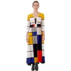Composition A By Piet Mondrian Button Up Boho Maxi Dress by maximumstreetcouture