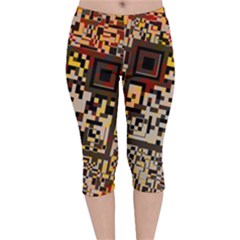 Root Humanity Bar And Qr Code Flash Orange And Purple Velvet Capri Leggings  by WetdryvacsLair