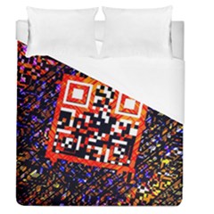 Root Humanity Bar And Qr Code In Flash Orange And Purple Duvet Cover (queen Size) by WetdryvacsLair
