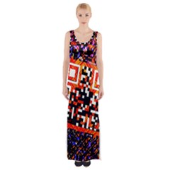 Root Humanity Bar And Qr Code In Flash Orange And Purple Thigh Split Maxi Dress by WetdryvacsLair