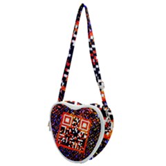 Root Humanity Bar And Qr Code In Flash Orange And Purple Heart Shoulder Bag by WetdryvacsLair
