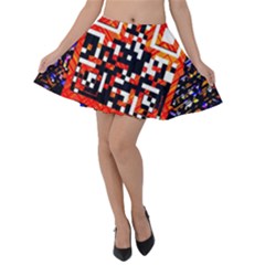 Root Humanity Bar And Qr Code In Flash Orange And Purple Velvet Skater Skirt by WetdryvacsLair