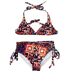 Root Humanity Bar And Qr Code In Flash Orange And Purple Kids  Classic Bikini Set by WetdryvacsLair