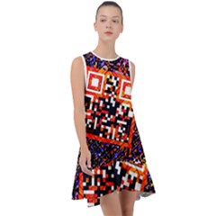 Root Humanity Bar And Qr Code In Flash Orange And Purple Frill Swing Dress by WetdryvacsLair