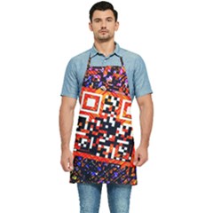Root Humanity Bar And Qr Code In Flash Orange And Purple Kitchen Apron by WetdryvacsLair