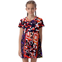Root Humanity Bar And Qr Code In Flash Orange And Purple Kids  Asymmetric Collar Dress by WetdryvacsLair