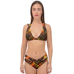 Root Humanity Orange Yellow And Black Double Strap Halter Bikini Set by WetdryvacsLair