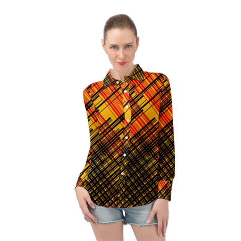 Root Humanity Orange Yellow And Black Long Sleeve Chiffon Shirt by WetdryvacsLair