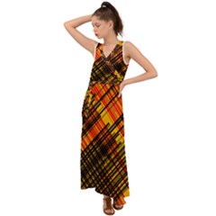 Root Humanity Orange Yellow And Black V-neck Chiffon Maxi Dress by WetdryvacsLair