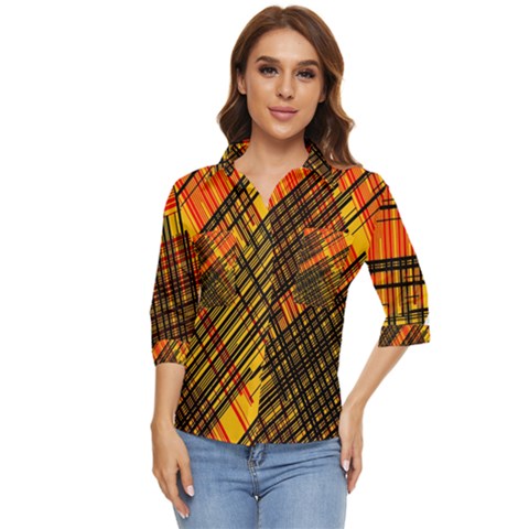 Root Humanity Orange Yellow And Black Women s Quarter Sleeve Pocket Shirt by WetdryvacsLair