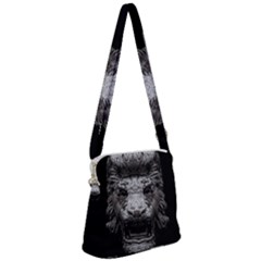 Creepy Lion Head Sculpture Artwork 2 Zipper Messenger Bag by dflcprintsclothing