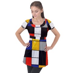 Composition A By Piet Mondrian Puff Sleeve Tunic Top by maximumstreetcouture