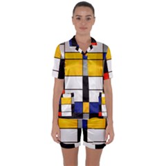 Composition A By Piet Mondrian Satin Short Sleeve Pajamas Set by maximumstreetcouture