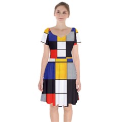 Composition A By Piet Mondrian Short Sleeve Bardot Dress by maximumstreetcouture