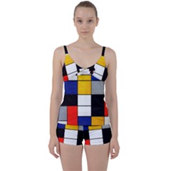 Composition A By Piet Mondrian Tie Front Two Piece Tankini by maximumstreetcouture