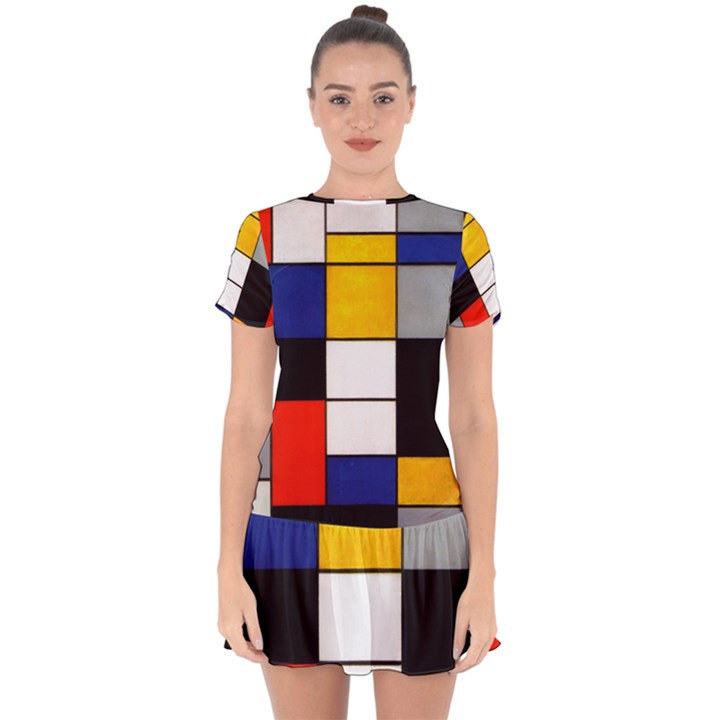 Composition A By Piet Mondrian Drop Hem Mini Chiffon Dress