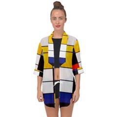 Composition A By Piet Mondrian Open Front Chiffon Kimono