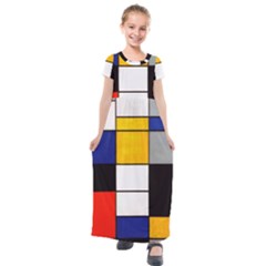 Composition A By Piet Mondrian Kids  Short Sleeve Maxi Dress