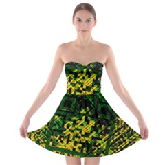 Root Humanity Bar And Qr Code Green And Yellow Doom Strapless Bra Top Dress by WetdryvacsLair
