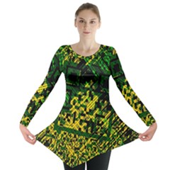 Root Humanity Bar And Qr Code Green And Yellow Doom Long Sleeve Tunic  by WetdryvacsLair