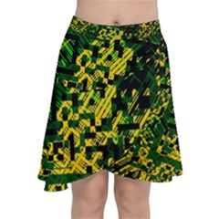 Root Humanity Bar And Qr Code Green And Yellow Doom Chiffon Wrap Front Skirt by WetdryvacsLair