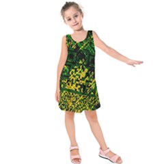 Root Humanity Bar And Qr Code Green And Yellow Doom Kids  Sleeveless Dress by WetdryvacsLair